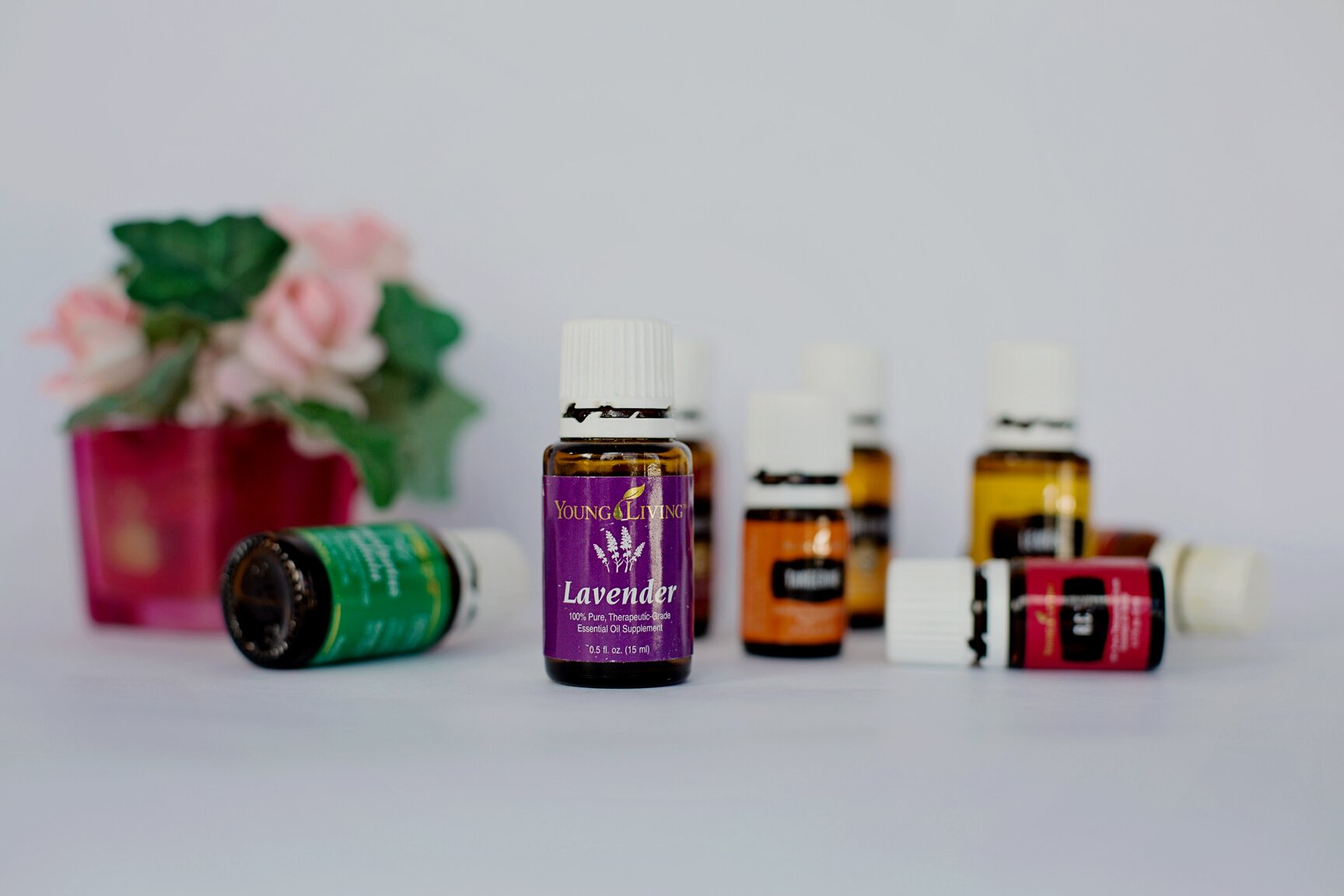 Essential Oil Bottles on White Background